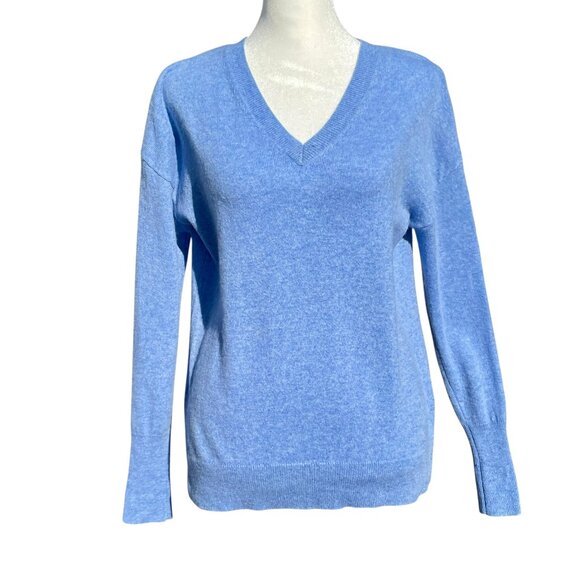 Club Monaco 100% Cashmere Blue V-Neck Hi-Low Hem Sweater Women’s Small - Picture 2 of 10